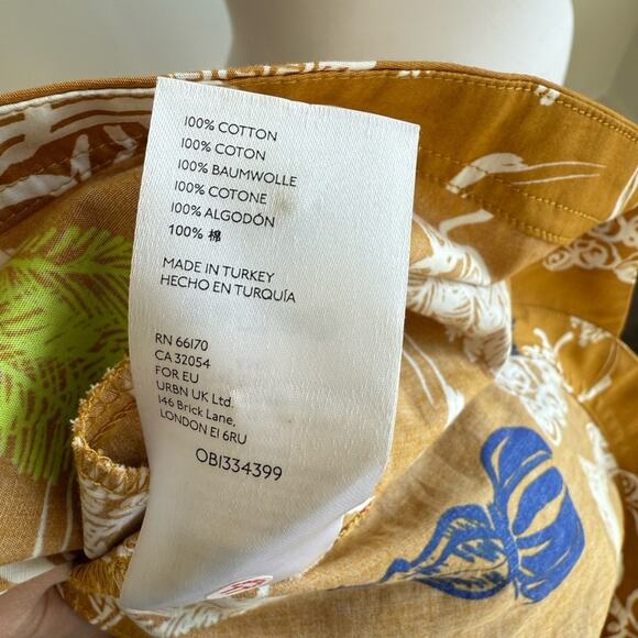 ANTHROPOLOGIE MAEVE TONIGHT TUNIC DRESS MUSTARD COTTON FLORAL BELTED XS - Picture 9 of 10